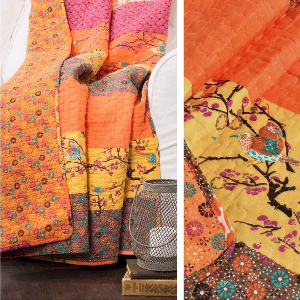 New Boho Bird Floral Throw Blanket Bedspread Quilt - 50" x 60"